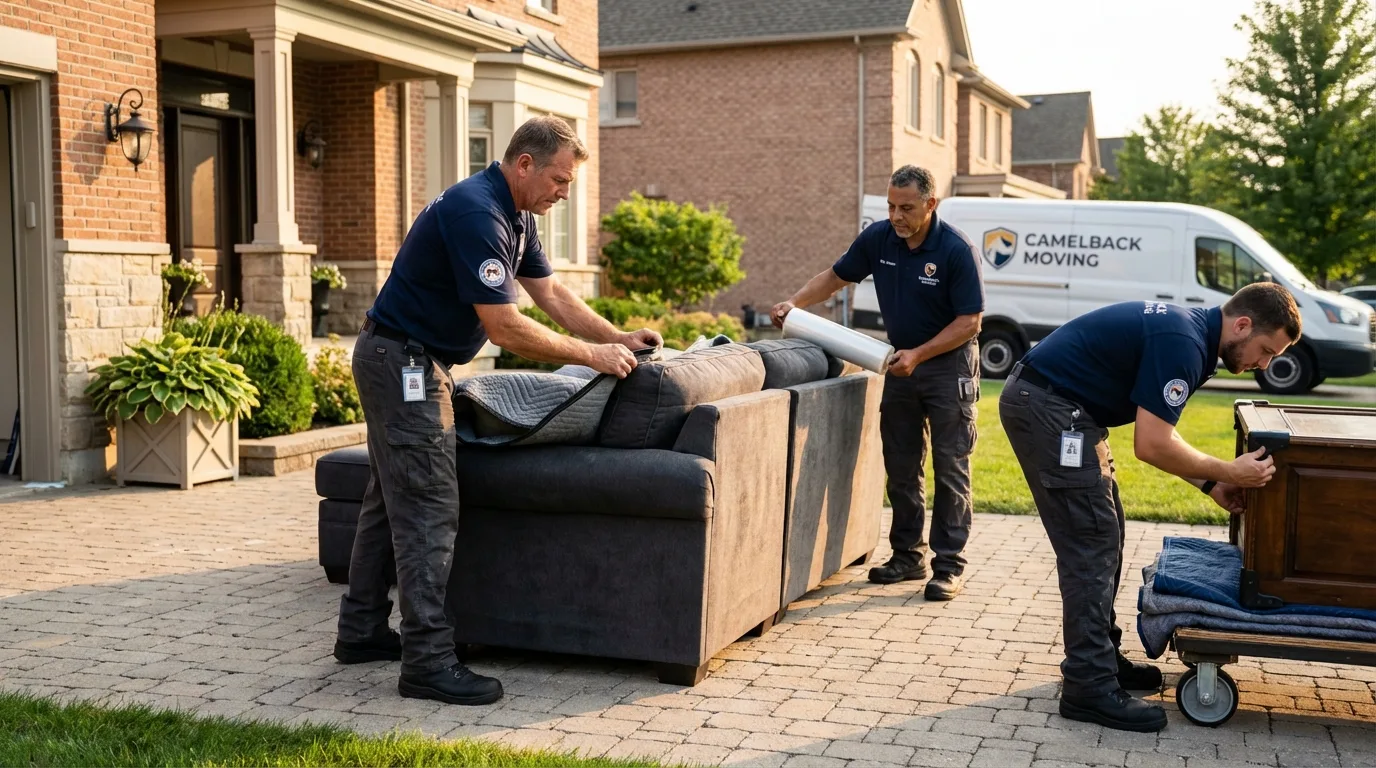 Large estate moving crew wrapping furniture in Baldwinville, MA