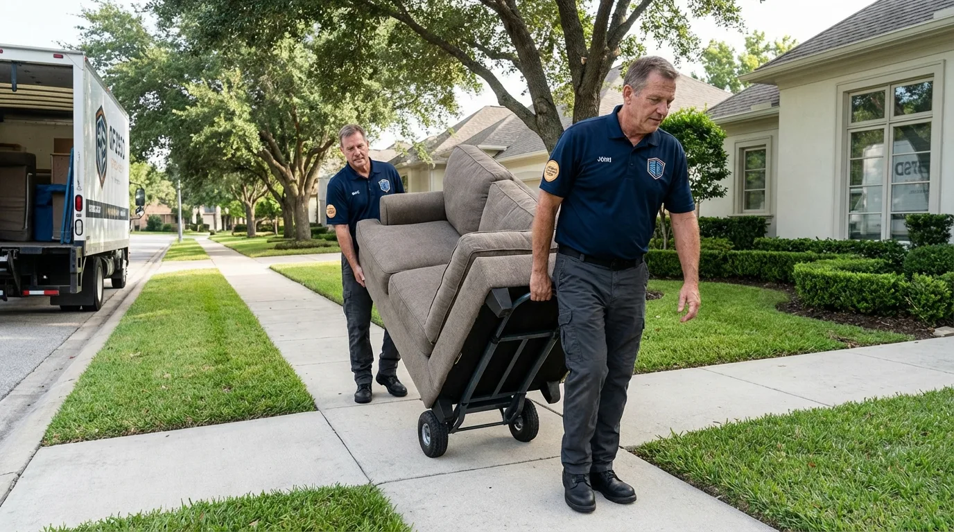 Local residential moving crew loading furniture in Baldwinville, MA
